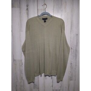 Baracuta Sweater Mens XL Beige Silk Blend Long Sleeve Ribbed V Neck Casual